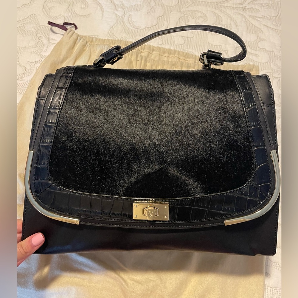 Vince Camuto Black and Gold Leather Satchel